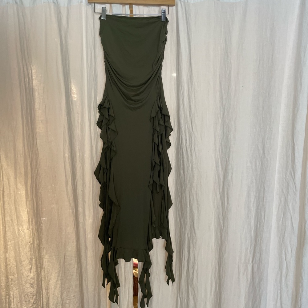 Lioness Strapless Olive Dress with Ruffles